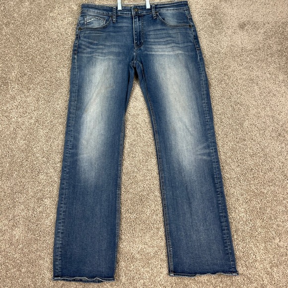 BKE Jake Bootleg Jeans Mens 34x30 Medium Wash Bootcut Stretch Distressed Denim